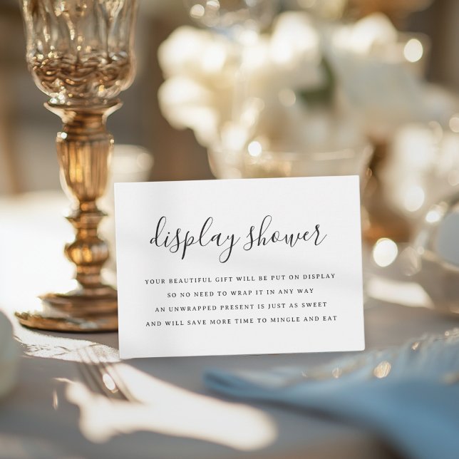 Cartão De Informações Chá de exibição mínimo de preto e branco (A minimalist black and white display shower card on an elegant, decorative table.)