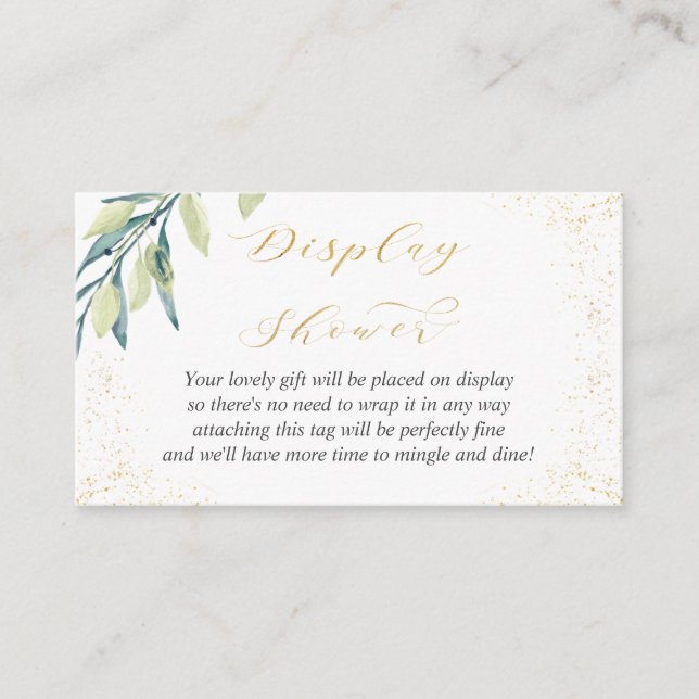 Cartão De Informações Chá de Exibição Sem Folhagem Verde Dourada Splatte (Frente)