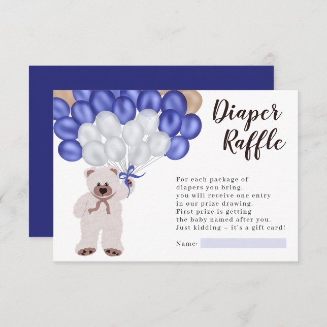 Cartão De Informações Chá de fralda de balões azuis-marinho-peludos (Frente/Verso)