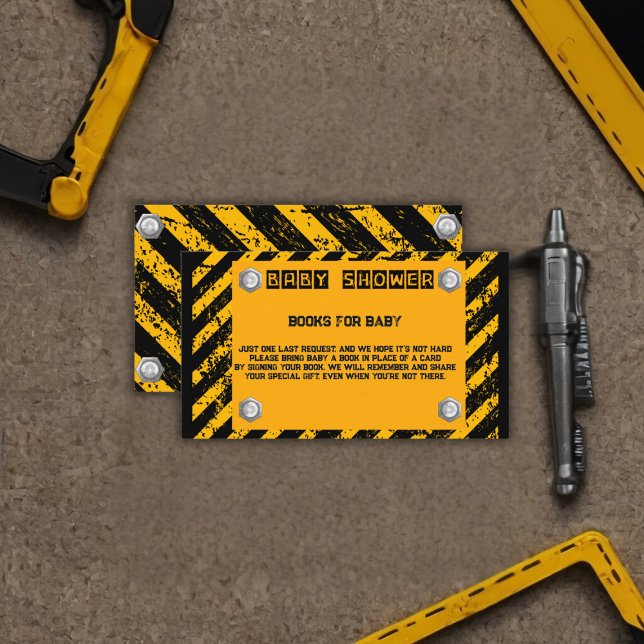 Cartão De Informações Chá de fraldas Amarelo e Preto de Construção (Criador carregado)