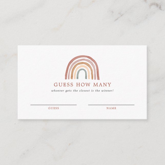 Cartão De Informações Chá de fraldas Arco-Íris Adivinha Quantas Cartas (Frente)