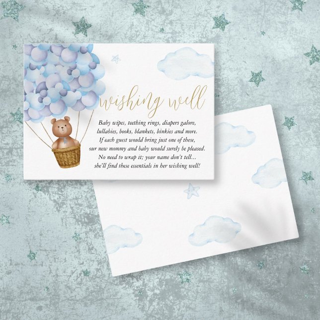 Cartão De Informações Chá de fraldas Azul do Urso de Teddy (Wishing Well Teddy Bear Blue Boy Baby Shower Enclosure Card)