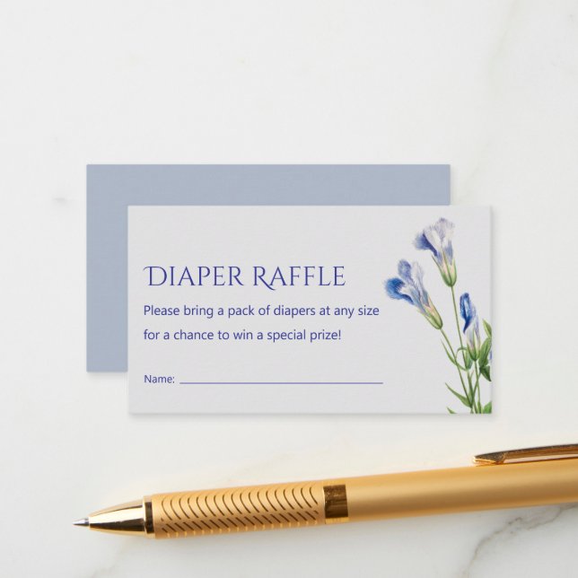 Cartão De Informações chá de fraldas azul floral moderno elegante (Frente/Verso In Situ)