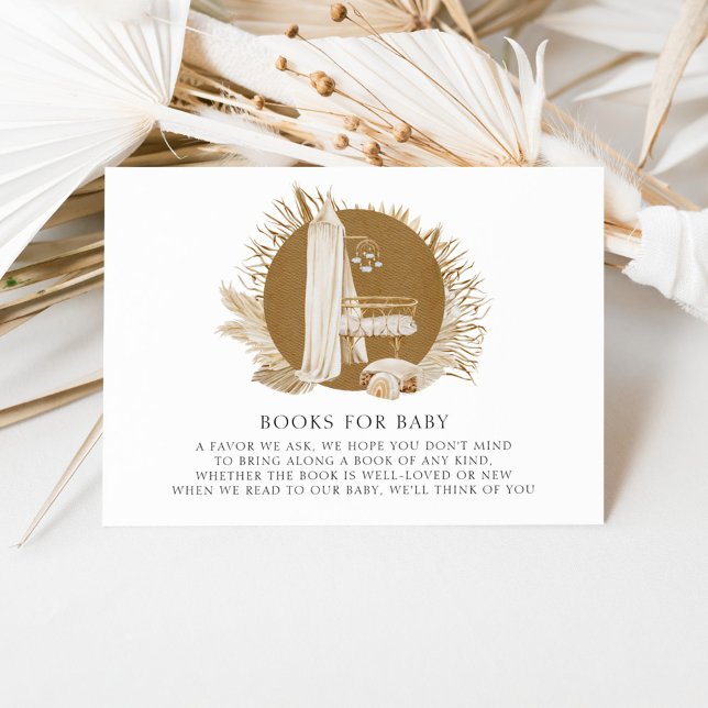 Cartão De Informações Chá de fraldas Boho Florals Traga Um Livro (Criador carregado)