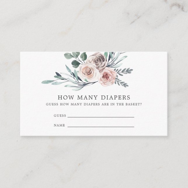 Cartão De Informações Chá de fraldas Boho Rosa adivinha quantas Fraldas (Frente)