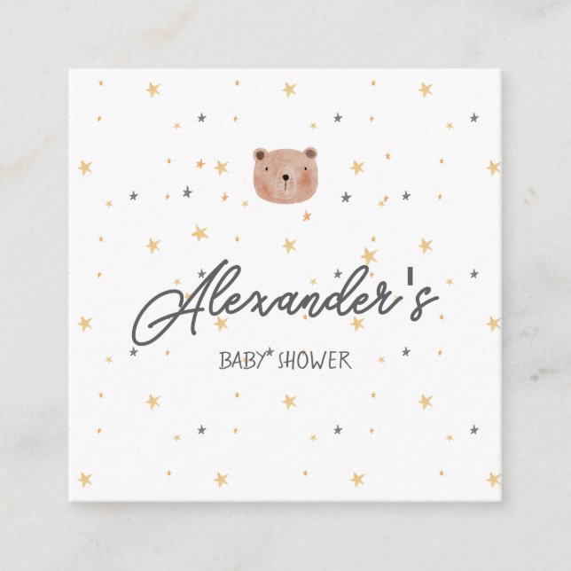 Cartão De Informações Chá de fraldas branco e castanho de aquarela (Frente)