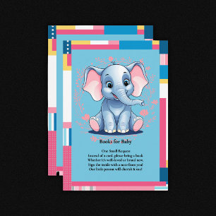 Cartão De Informações Chá de fraldas Colorido de Elefante Azul