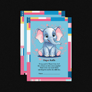 Cartão De Informações Chá de fraldas Colorido de Elefante Azul