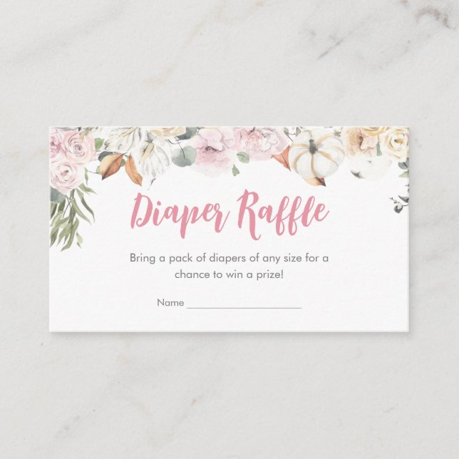 Cartão De Informações Chá de fraldas de abóbora rosa Raffle (Frente)