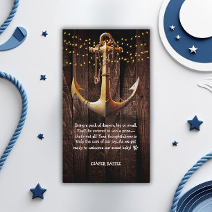 Cartão De Informações Chá de fraldas de Âncora Dourada Russo