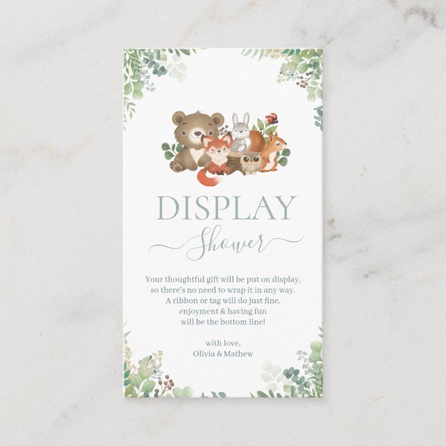 Cartão De Informações Chá de fraldas de animais da floresta Chá (Frente)