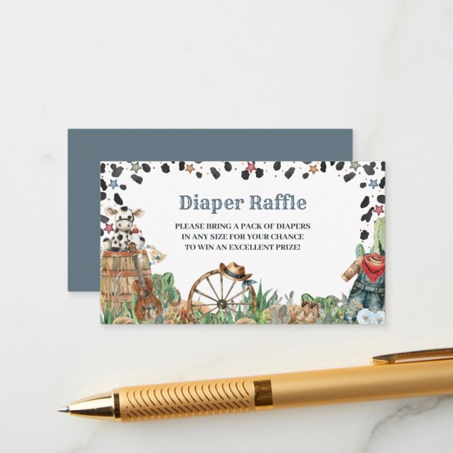 Cartão De Informações Chá de fraldas de Aquarela Ocidental de Cowboy Bon (Frente/Verso In Situ)