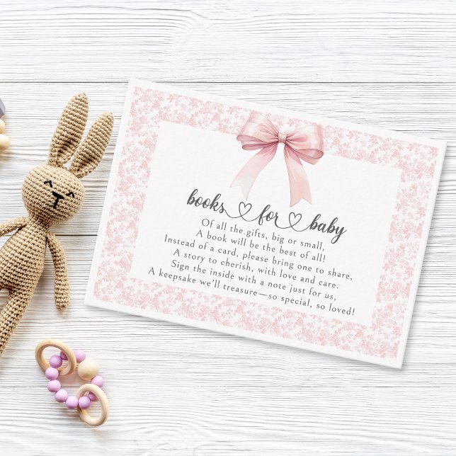 Cartão De Informações Chá de fraldas de Arco Rosa (Pink Bow Toile Girl Baby Shower Enclosure Card)
