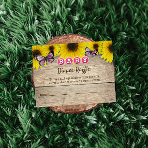 Cartão De Informações Chá de fraldas de Borboleta Rosa de Girassol Raff