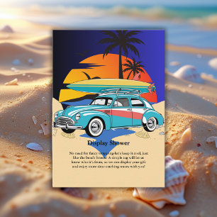 Cartão De Informações Chá de fraldas de Carro de Surfer Retroativo