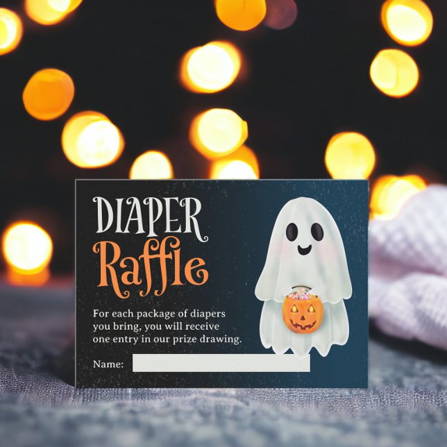 Cartão De Informações Chá de fraldas de espingarda de fralda do Hallowee (Cute ghost Halloween diaper raffle baby shower Enclosure Card)