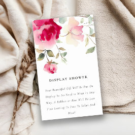 Cartão De Informações Chá de fraldas de Exibição de Flora Rosa Rosa Rosa