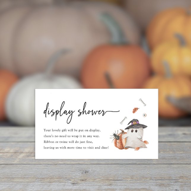 Cartão De Informações Chá de fraldas de exibição do Halloween (Halloween Baby Shower Display Shower Enclosure Card Autumn Fall A Little Boo Is Almost Due)