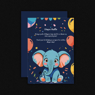 Cartão De Informações Chá de fraldas de Festa de Elefante para Bebê Azul