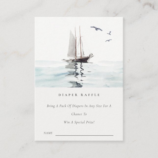 Cartão De Informações Chá de fraldas de Fralda de Raffle à vela náutica (Frente)