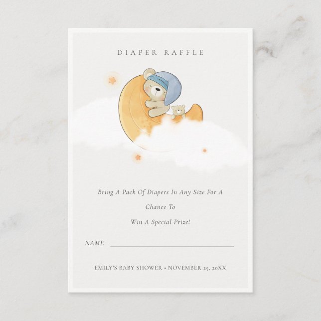 Cartão De Informações Chá de fraldas de Fralda de Raffle Blue Bear sobre (Frente)