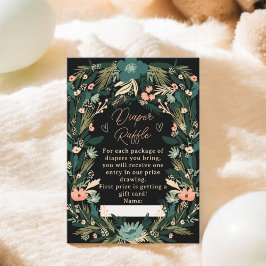 Cartão De Informações Chá de fraldas de Fralda Floral Cor-de-Rosa Verde-