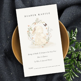 Cartão De Informações Chá de fraldas de Fralda Floral de Bunny Mãe Raffl