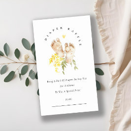 Cartão De Informações Chá de fraldas de Fralda Floral de Pés Amarelo-Cen