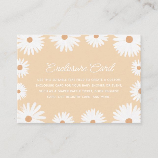 Cartão De Informações Chá de fraldas de Garota Floral Boho Daisy Amarelo (Frente)