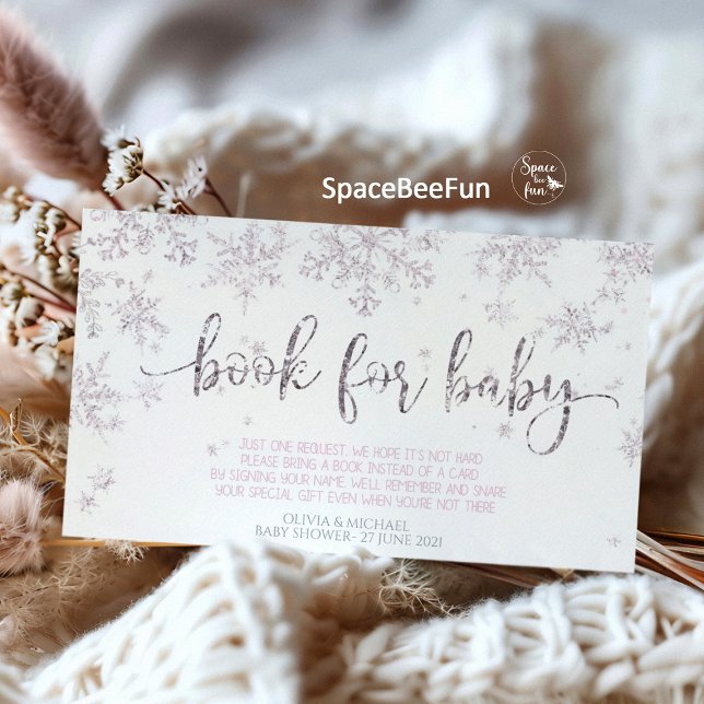 Cartão De Informações Chá de fraldas de inverno em floco de neve (snowflake diaper raffle,winter baby shower,book for baby,snowflake book for baby,winter diaper raffl)