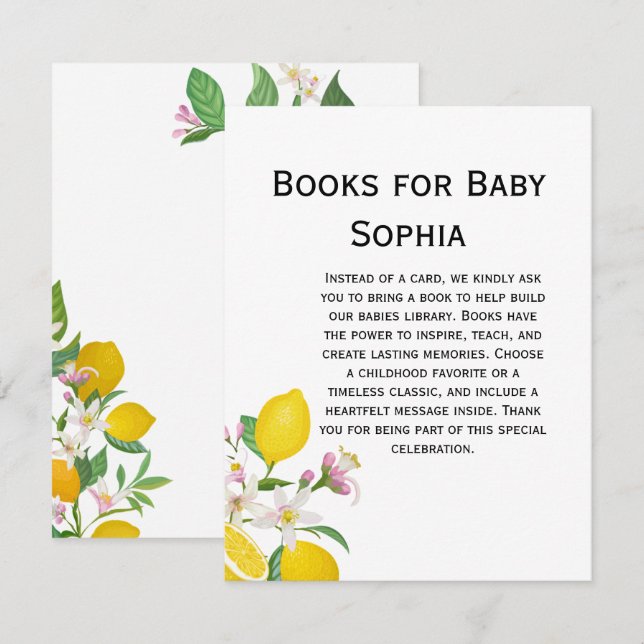 Cartão De Informações Chá de fraldas de limão, Bebê do Ciao, Tema Italia (Frente/Verso)