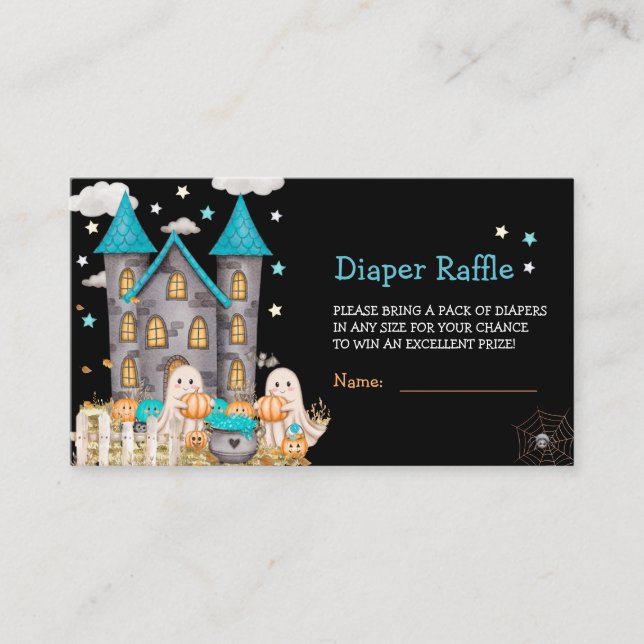 Cartão De Informações Chá de fraldas de Menino Boo do Pastel Halloween (Frente)