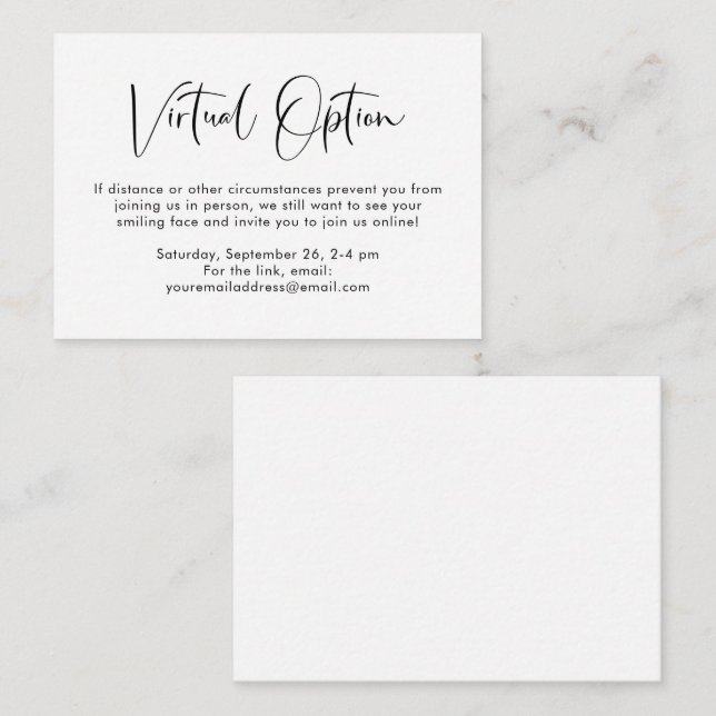 Cartão De Informações Chá de fraldas de Opção Virtual (Frente/Verso)