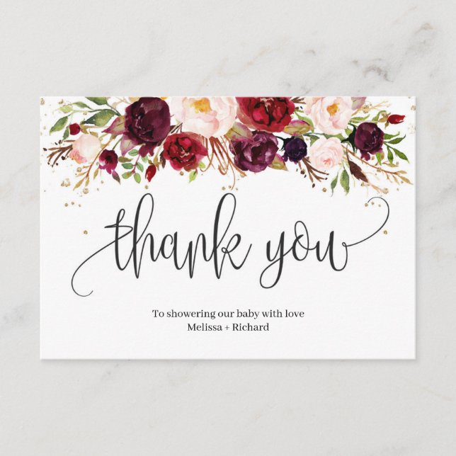 Cartão De Informações Chá de fraldas de ouro floral russo marsala burgun (Frente)