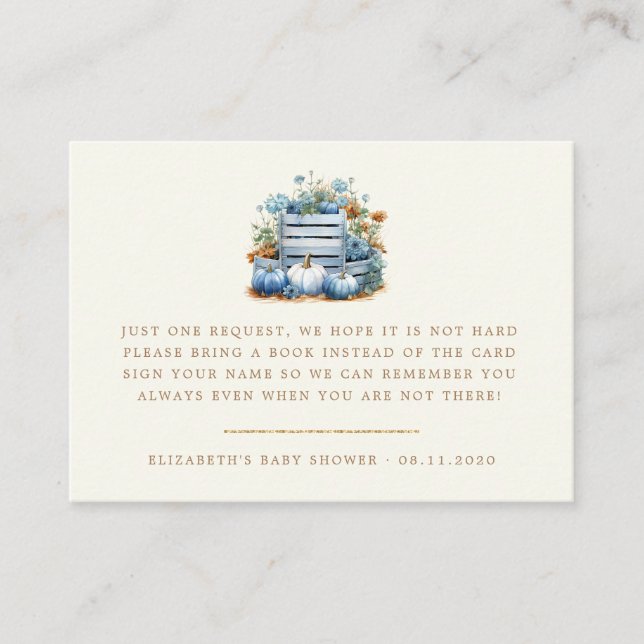 Cartão De Informações Chá de fraldas De Outono Azul E Dourado (Frente)