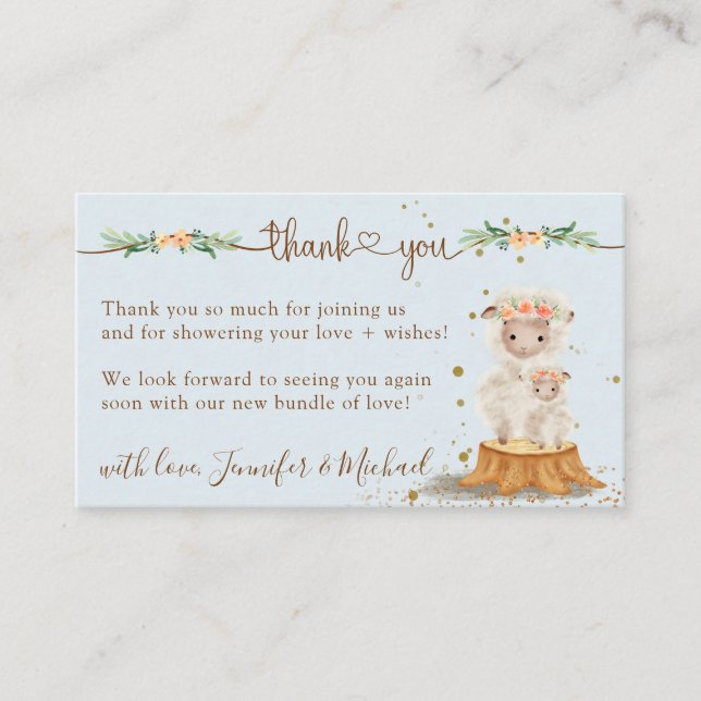 Cartão De Informações Chá de fraldas de ovelha azul suave obrigado (Frente)