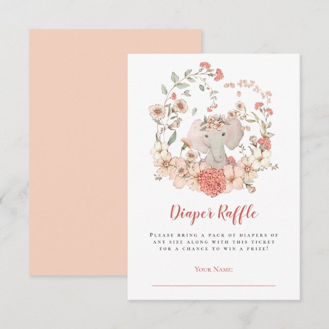 Cartão De Informações Chá de fraldas de Pêssego Raffle com Fralda de Ele (Frente/Verso)