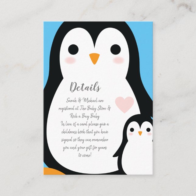Cartão De Informações Chá de fraldas de pinguim (Frente)