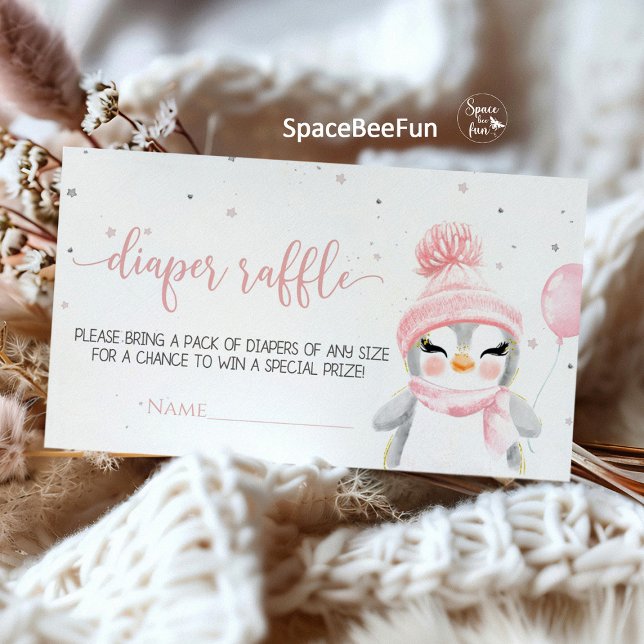 Cartão De Informações Chá de fraldas de Pinguim Inverno (Penguin baby shower diaper raffle, penguin book for baby insert, penguin theme diaper raffle card, b)