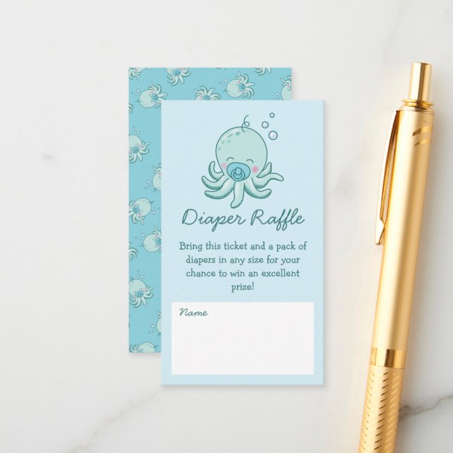 Cartão De Informações Chá de fraldas de polvo bonito Kawaii Blue Boy (Frente/Verso In Situ)