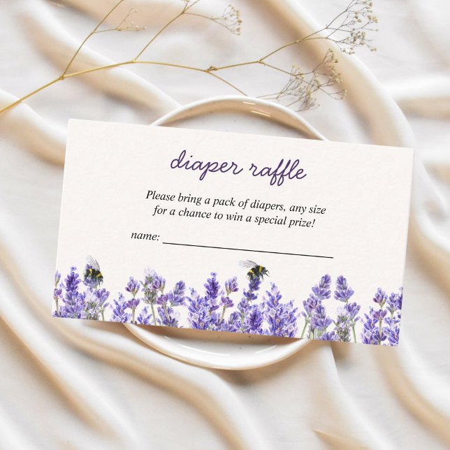 Cartão De Informações Chá de fraldas de Primavera de Abelhas lavanda de  (new chapter begins, lavender, bee, diaper raffle baby shower)