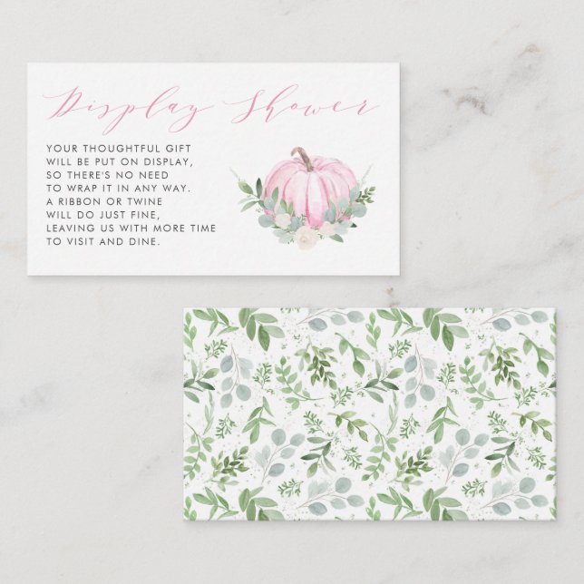 Cartão De Informações Chá de fraldas de queda rosa - Pumpkin - Chá (Frente/Verso)