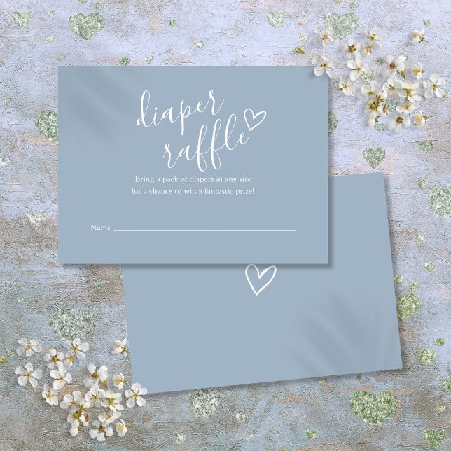 Cartão De Informações Chá de fraldas de Raffle Fralda Azul Dusty (Dusty Blue Diaper Raffle Baby Shower Enclosure Card)