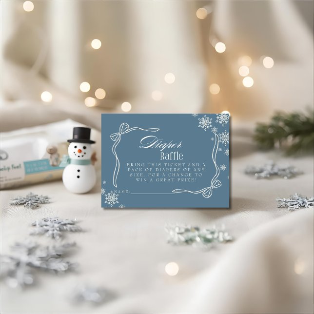 Cartão De Informações Chá de fraldas de Raffle Fralda azul-inverno (Winter Blue Diaper Raffle Baby Shower Enclosure Card)