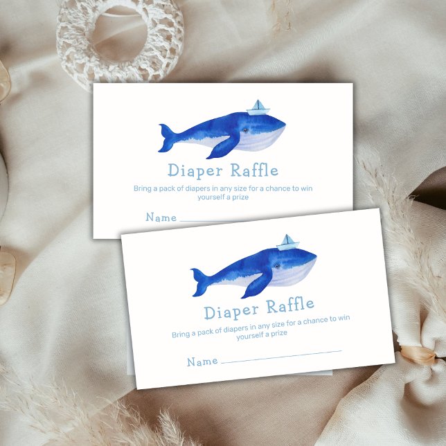 Cartão De Informações Chá de fraldas de Raffle, Fralda de Baleia do Ocea (Blue Simple Ocean Whale Diaper Raffle Baby Shower Enclosure Card)