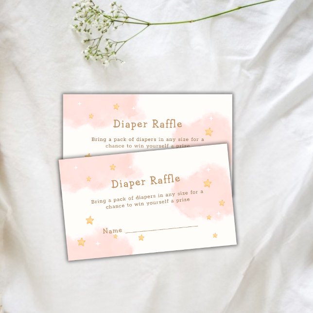 Cartão De Informações Chá de fraldas de Raffle, Fralda de Nine Rapariga  (Pink Cloud Nine Girl Diaper Raffle Baby Shower Enclosure Card)