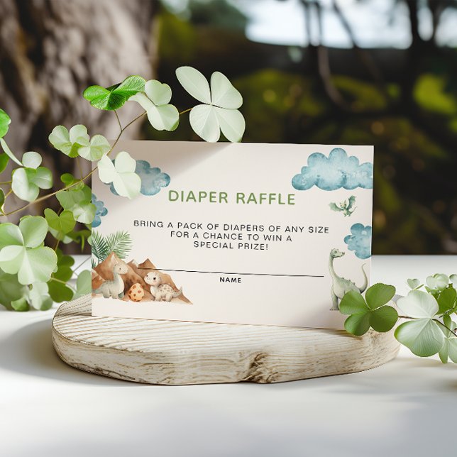 Cartão De Informações Chá de fraldas de Raffle Fralda Dinossauro (Criador carregado)