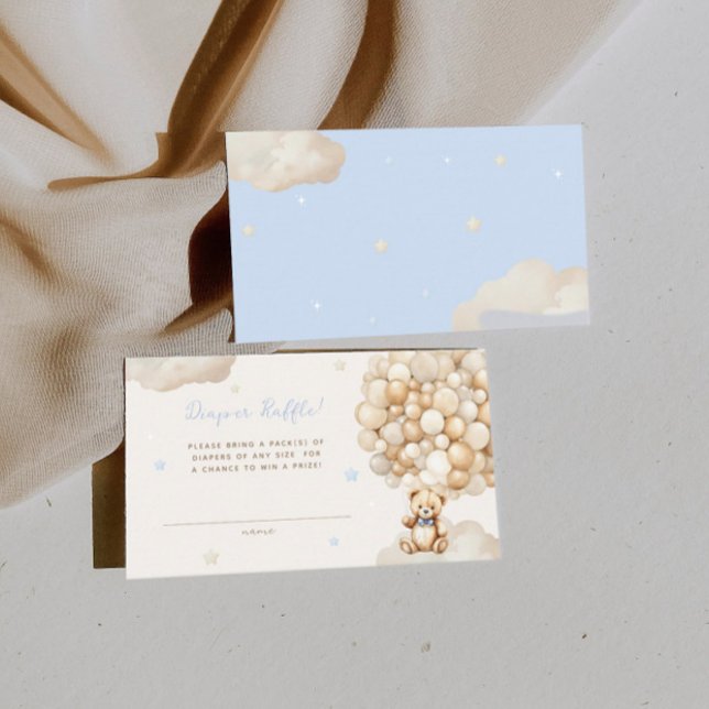 Cartão De Informações Chá de fraldas de Raffle Fralda do Urso Balão Beig (Criador carregado)
