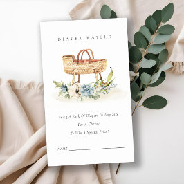 Cartão De Informações Chá de fraldas de Raffle Fralda Floral Azul