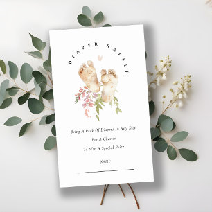 Cartão De Informações Chá de fraldas de Raffle, Fralda Floral de Pés Ros